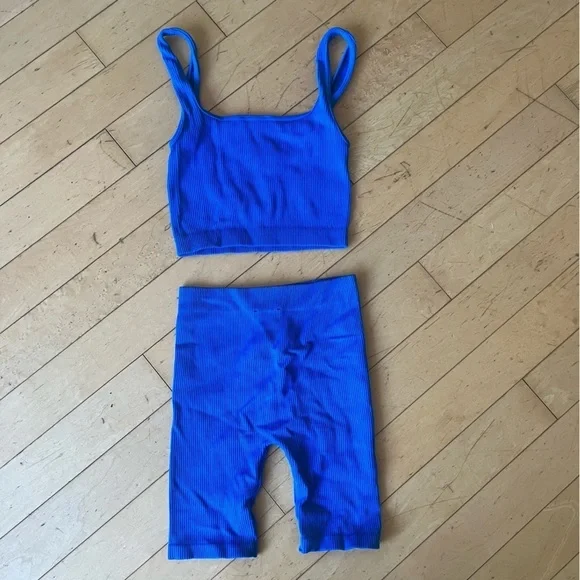 Zara Blue Ribbed Matching Workout Set - Picture 5 of 9